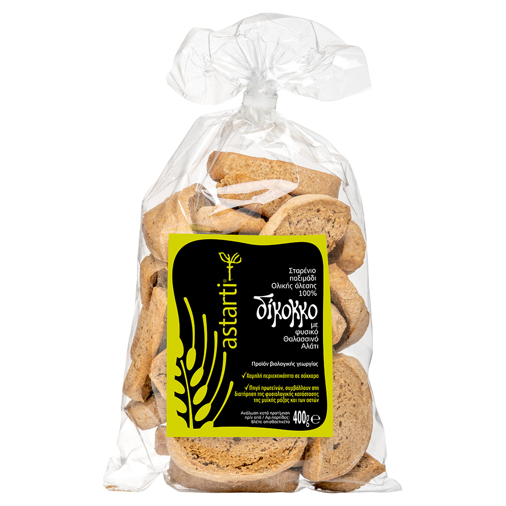 00046 Double Baked Wheat Rusks whole grain Dikokko 400g Organic PP Pack EL
